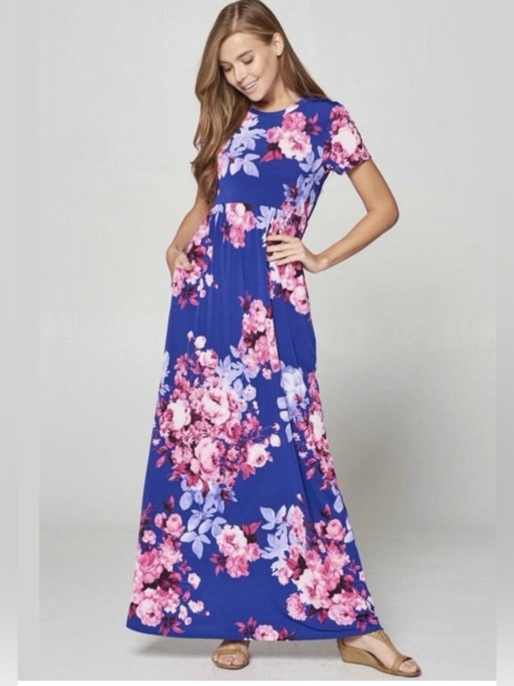 Vanilla Bay floral maxi dress short sleeve M